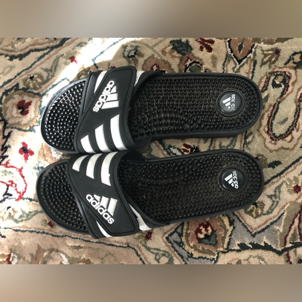 Adidas Black and White Slide Sandals